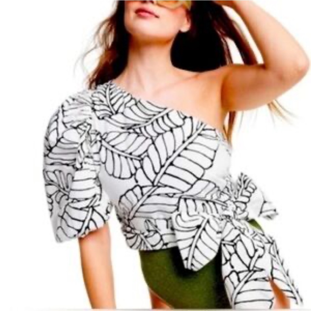 NWT Noel white black leaf print one armed top blouse shirt size 6 B184